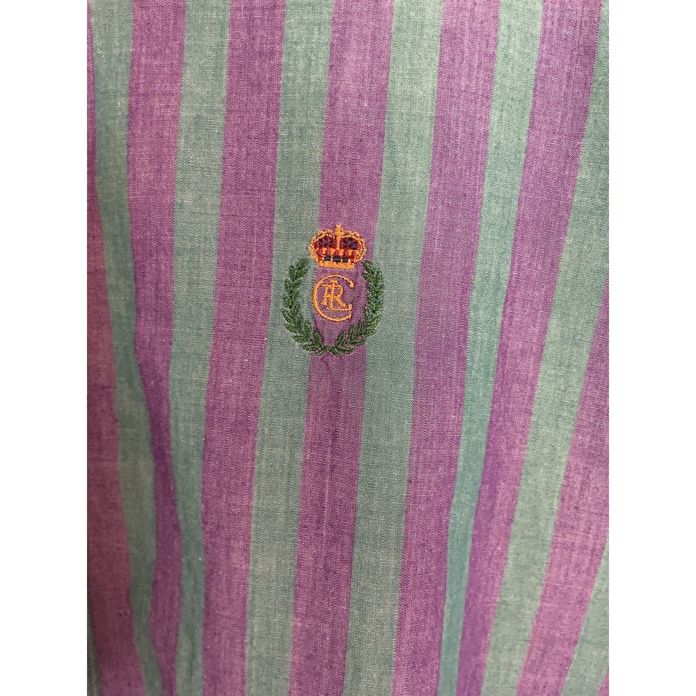VTG Chaps Ralph Lauren Green/Purple Striped Button Down. XL. Crown Logo. 90's. - Picture 2 of 10